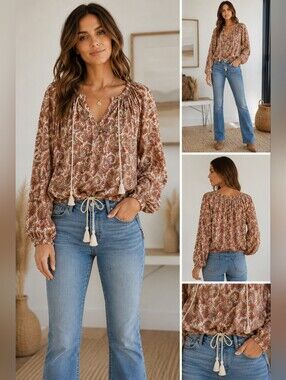 Denim & Supply Ralph Lauren Cream Paisley Blouse Size Small Petite